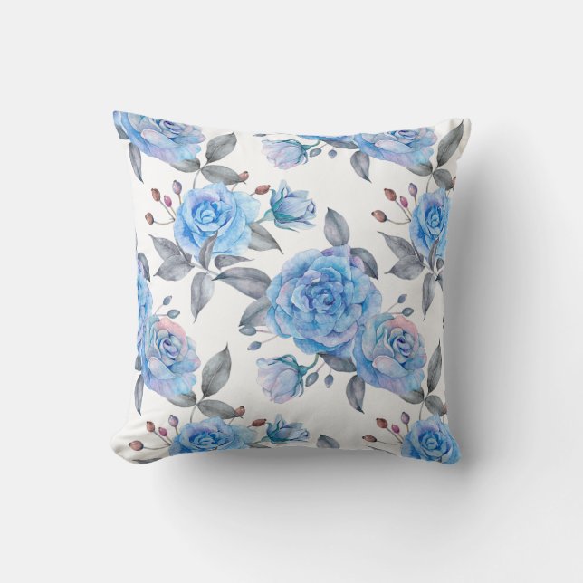 Pastelblauw roos kussen (Voorkant)