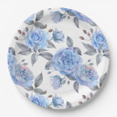 Pastelblauw roos papieren bordje (Voorkant)