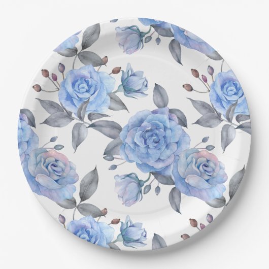 Pastelblauw roos papieren bordje (Voorkant)