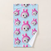 Pastelblauw & Roze Cartoon Konijn Handdoek (Handdoek)