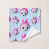Pastelblauw & Roze Cartoon Konijn Handdoek (Wasdoekje)