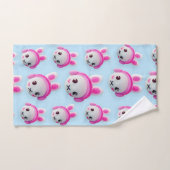 Pastelblauw & Roze Cartoon Konijn Handdoek (Handdoek)