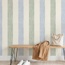 Pastelblauw Saliegroen Grote Streep Boho Farmhouse Behang