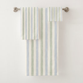 Pastelblauw Saliegroen Streep Boho Boerderijstijl Bad Handdoek