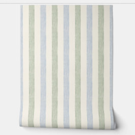 Pastelblauw Saliegroen Streep Boho Boerderijstijl Behang