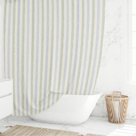 Pastelblauw Saliegroen Streep Boho Farmhouse Douchegordijn