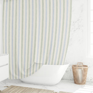 Pastelblauw Saliegroen Streep Boho Farmhouse Douchegordijn