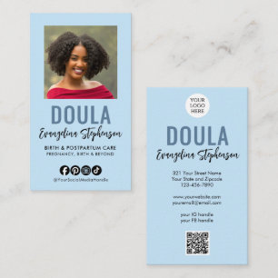 Pastelblauw Schrift Logo QR Code Foto DOULA Visitekaartje