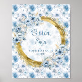 pastelblauw waterverf bloemen goud op maat poster (Voorkant)