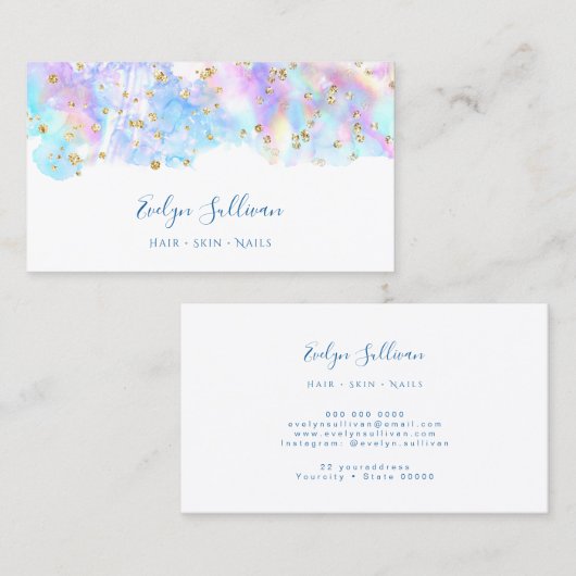 pastelblauw waterverf glitter visitekaartje (Voorkant / Achterkant)