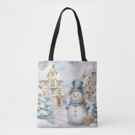 PASTELBLAUW WINTERVAKANTIE KERSTSNEEUWMAN TOTE BAG