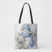 PASTELBLAUW WINTERVAKANTIE KERSTSNEEUWMAN TOTE BAG (Voorkant)
