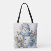 PASTELBLAUW WINTERVAKANTIE KERSTSNEEUWMAN TOTE BAG (Achterkant)