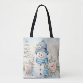 PASTELBLAUW WINTERVAKANTIE KERSTSNEEUWMAN TOTE BAG
