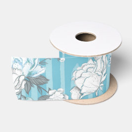 PASTELBLAUW & WITTE ANJER BLOEMEN SATIJNEN LINT