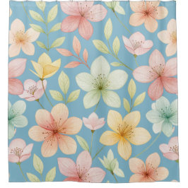 "Pastelblauwe Aquarel Bloemendoek" Douchegordijn