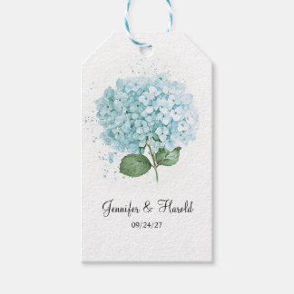 Pastelblauwe Aquarel Hydrangea Bloem Bruiloft Cadeaulabel