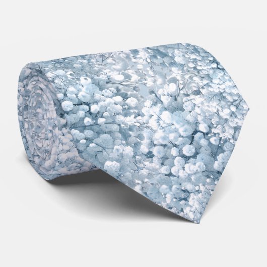 pastelblauwe Baby's Breath bloemen Stropdas (Opgerold)