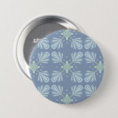 Pastelblauwe bloem abstract herhaling ronde button 7,6 cm (Voorkant /achterkant)