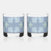 Pastelblauwe bloem abstract herhaling whisky glas (Voorkant)