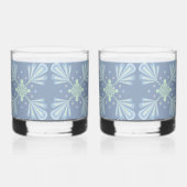 Pastelblauwe bloem abstract herhaling whisky glas (Achterkant)