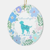 Pastelblauwe bloem Labrador Retriever aangepaste f Keramisch Ornament (Links)