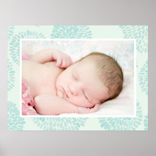 Pastelblauwe Bloem Patroon Aangepaste Baby Foto Poster
