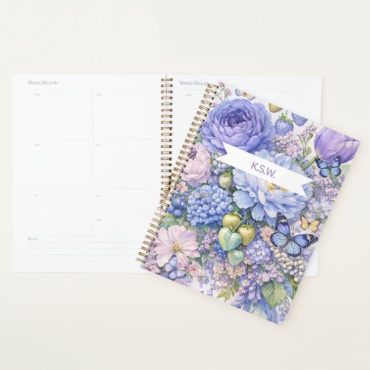 Pastelblauwe bloem vlinder planner (Display)
