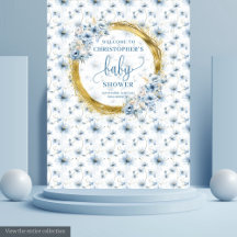  pastelblauwe bloemen gouden baby showers banner