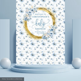 pastelblauwe bloemen gouden baby showers banner wandkleed