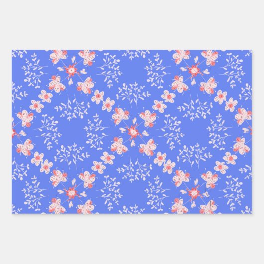Pastelblauwe bloemen inpakpapier vel (Voorkant 3)