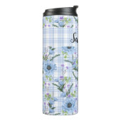 PASTELBLAUWE BLOEMEN MET PLAID PATRONEN THERMOSBEKER (Gedraaid links)
