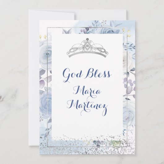 Pastelblauwe bloemen Quinceañera Uitnodiging (Achterkant)