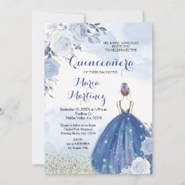 Pastelblauwe bloemen Quinceañera Uitnodiging