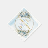 Pastelblauwe bloemengoud 15e verjaardag servetten (Hoek)