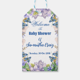 Pastelblauwe Bloesems Paarse Sering Bloemige Baby  Cadeaulabel