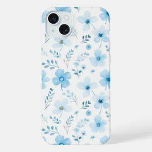 Pastelblauwe Boho-bloempatroon bloemen  iPhone 15 Plus Case