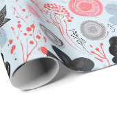 Pastelblauwe Botanische Harmonie Wrapper Cadeaupapier (Rol Hoek)
