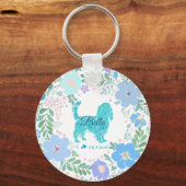 Pastelblauwe Cavalier King Charles Spaniel Bloemig Sleutelhanger (Voorkant)
