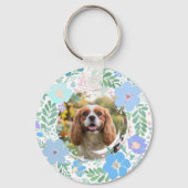 Pastelblauwe Cavalier King Charles Spaniel Bloemig Sleutelhanger (Achterkant)