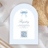 Pastelblauwe Coquette Boog QR Code Baby Shower Kaart