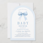 Pastelblauwe Coquette Boog QR Code Baby Shower Kaart (Voorkant)