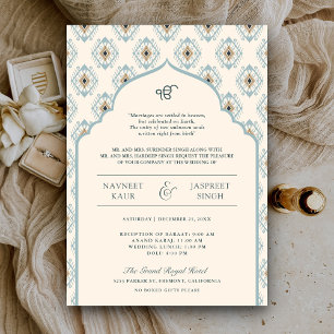 Pastelblauwe Crème Ikat Anand Karaj Sikh-huwelijk Kaart