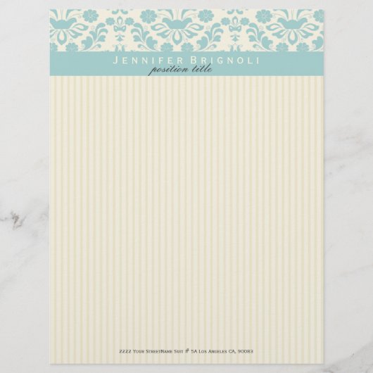 Pastelblauwe damast en beige strepen briefhoofd ontwerp (Voorkant)