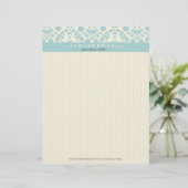 Pastelblauwe damast en beige strepen briefhoofd ontwerp (Staand voorkant)