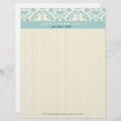 Pastelblauwe damast en beige strepen briefhoofd ontwerp (Voorkant / Achterkant)