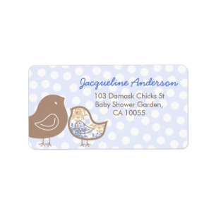 Pastelblauwe Damast Kuikens Jongens Baby Shower Ad Etiket