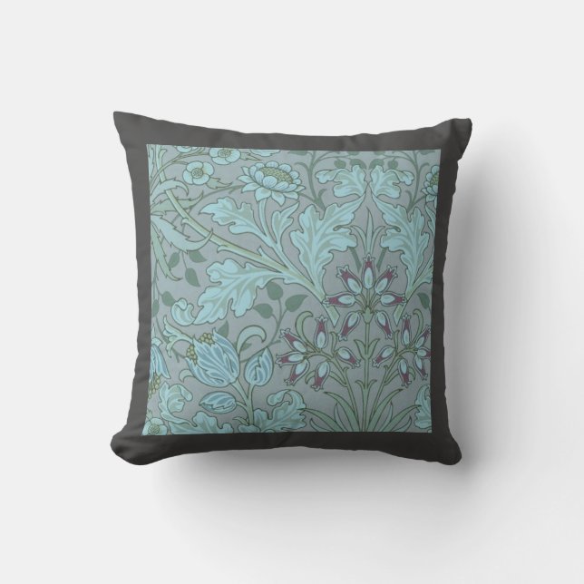 Pastelblauwe decoratieve bloemen  kussen (Voorkant)