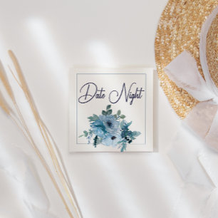 Pastelblauwe Elegante Rozen Huwelijksdatum Nacht K Vierkante Visitekaartje
