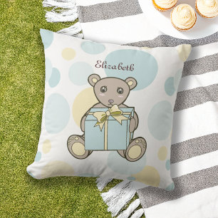 Pastelblauwe en gele teddybeer kids buiten buitenkussen